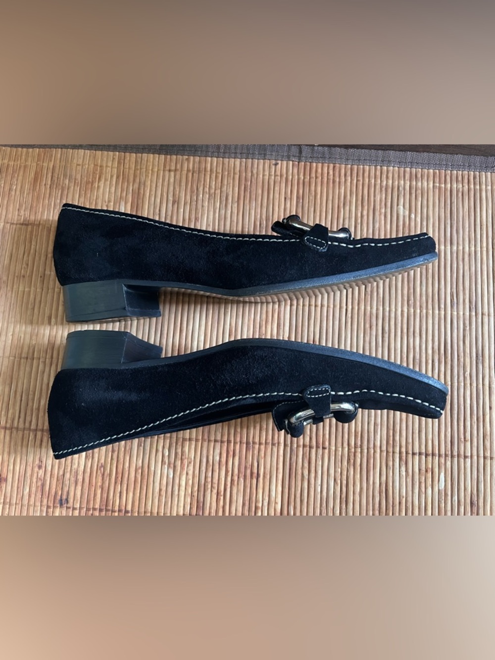 Prada Black Suede Loafers With Silver Tone Buckle Contrast Stitching Sz 36 Italy - Picture 7 of 16